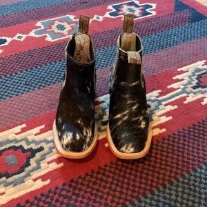 Womens DMendez hair on cowhide ankle boots.